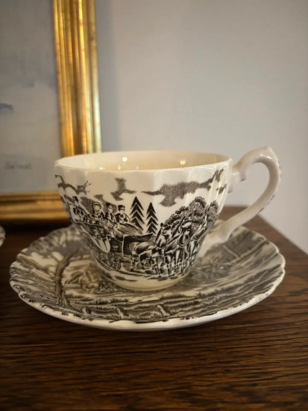 Staffordshire black and white ironstone tea set